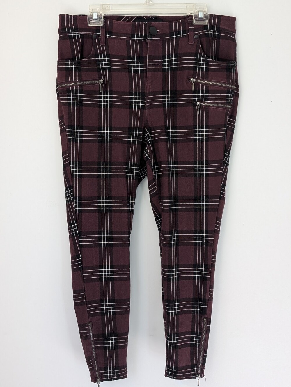 torrid Burgundy Plaid Skinny Pants with Zip Pockets
